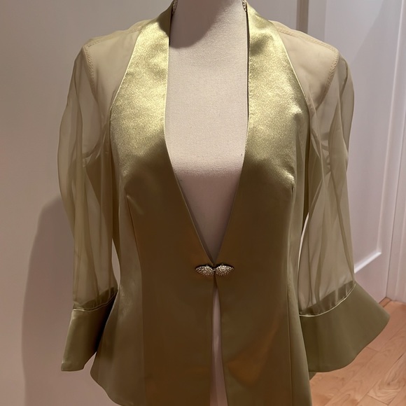 Evening Dress with Jacket Sheen Mint Color with Rhinestones Buttons Size 12 - Picture 6 of 7